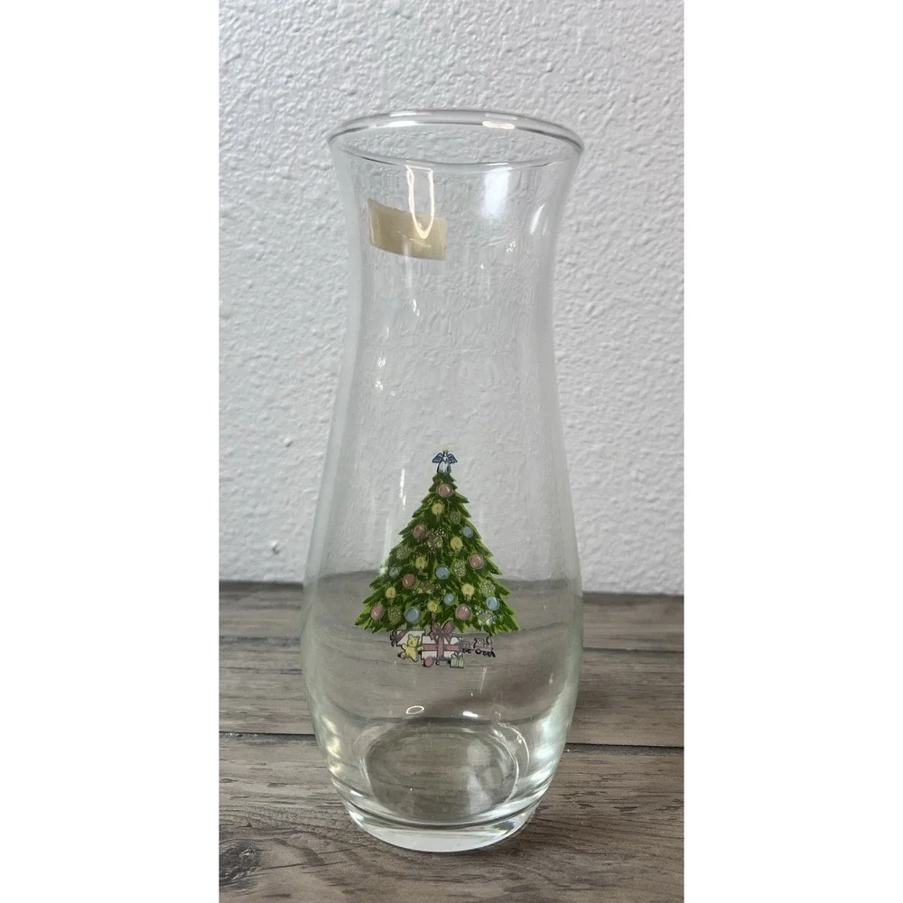 Vintage 1987 Pasabahce Christmas Bouquet Vase w Christmas Tree Made in Turkey